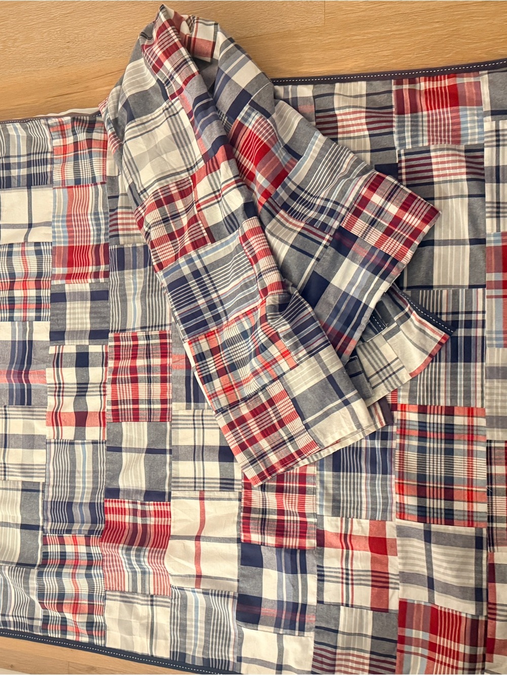 Pottery Barn Kids Red, Blue & White Plaid Short-Sleeve Button-Down Shirt